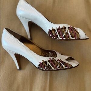 Elegant White and Burgundy Women's Heels